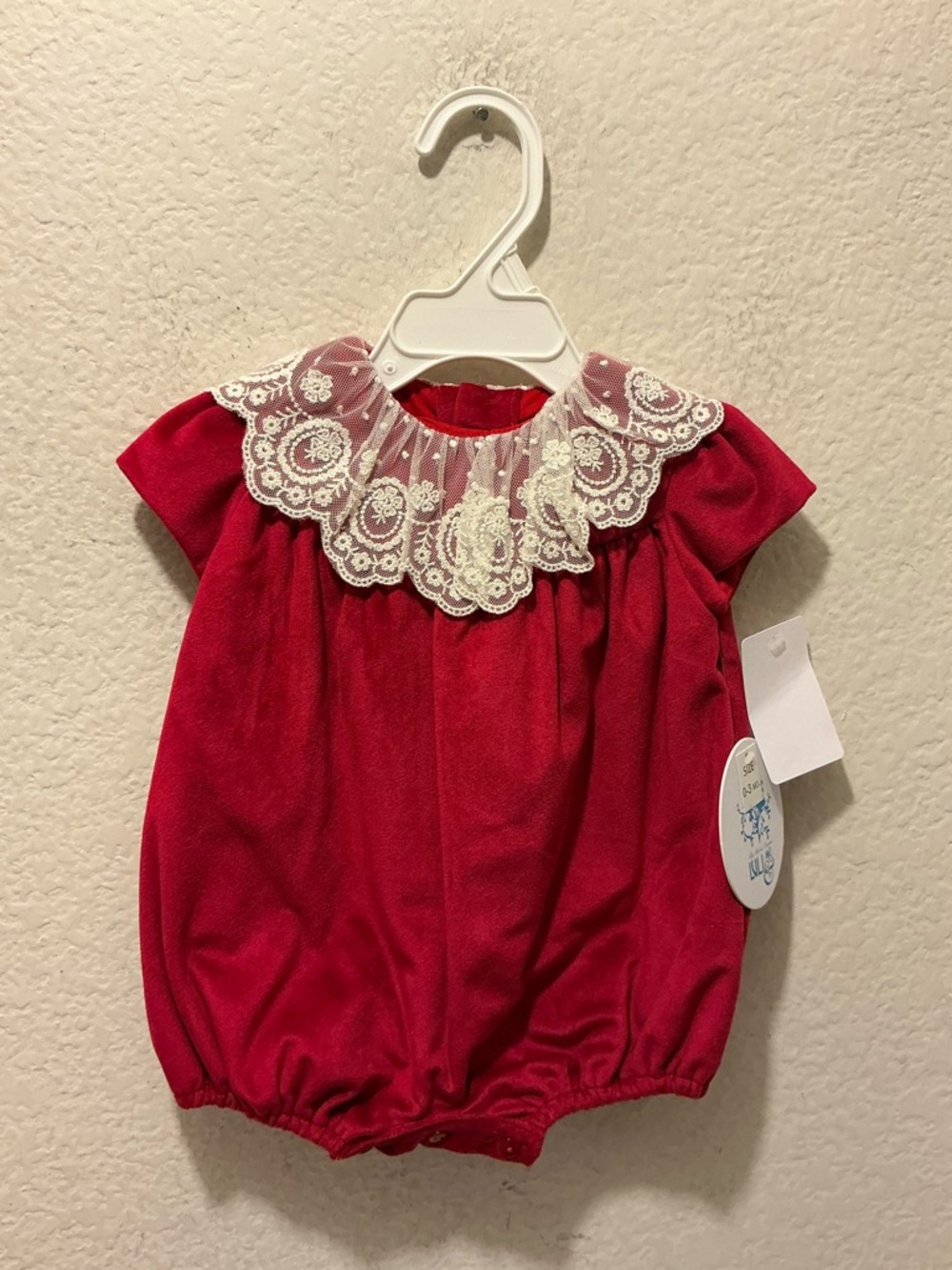 NWT Luli & Me Girls  Red  Deluxe Velvet Bubble With Lace - Picture 4 of 5